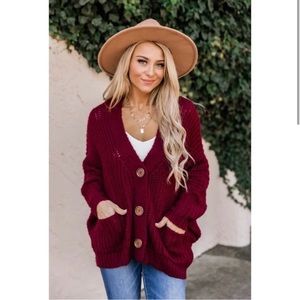 Sundown Awaits Knit Burgundy Cardigan